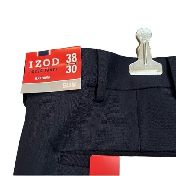 NWT! Izod navy slim fit dress pants. Size 38x30 - Picture 2 of 11